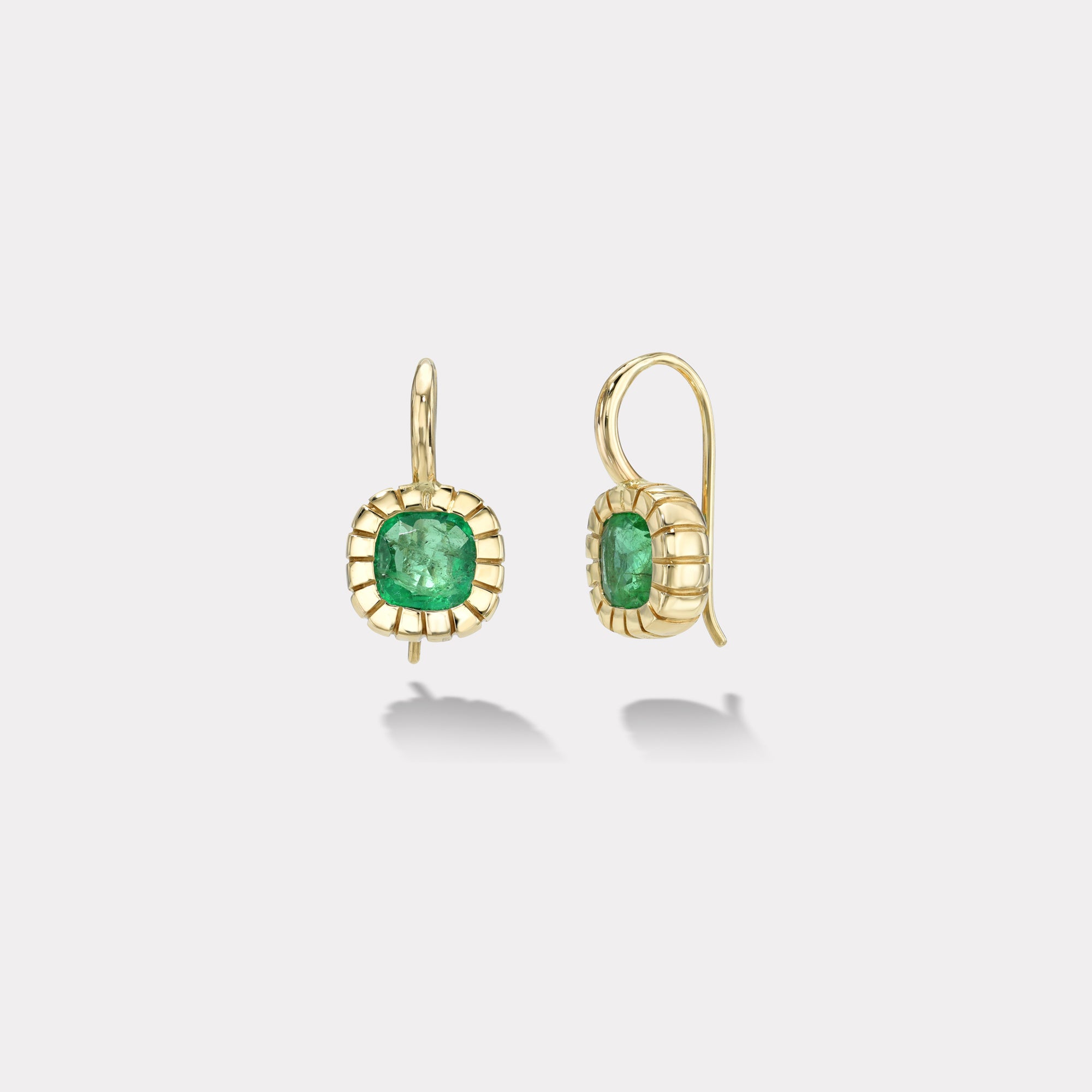 retrouvai 2.40ct Cushion Emerald Heirloom Bezel Earrings