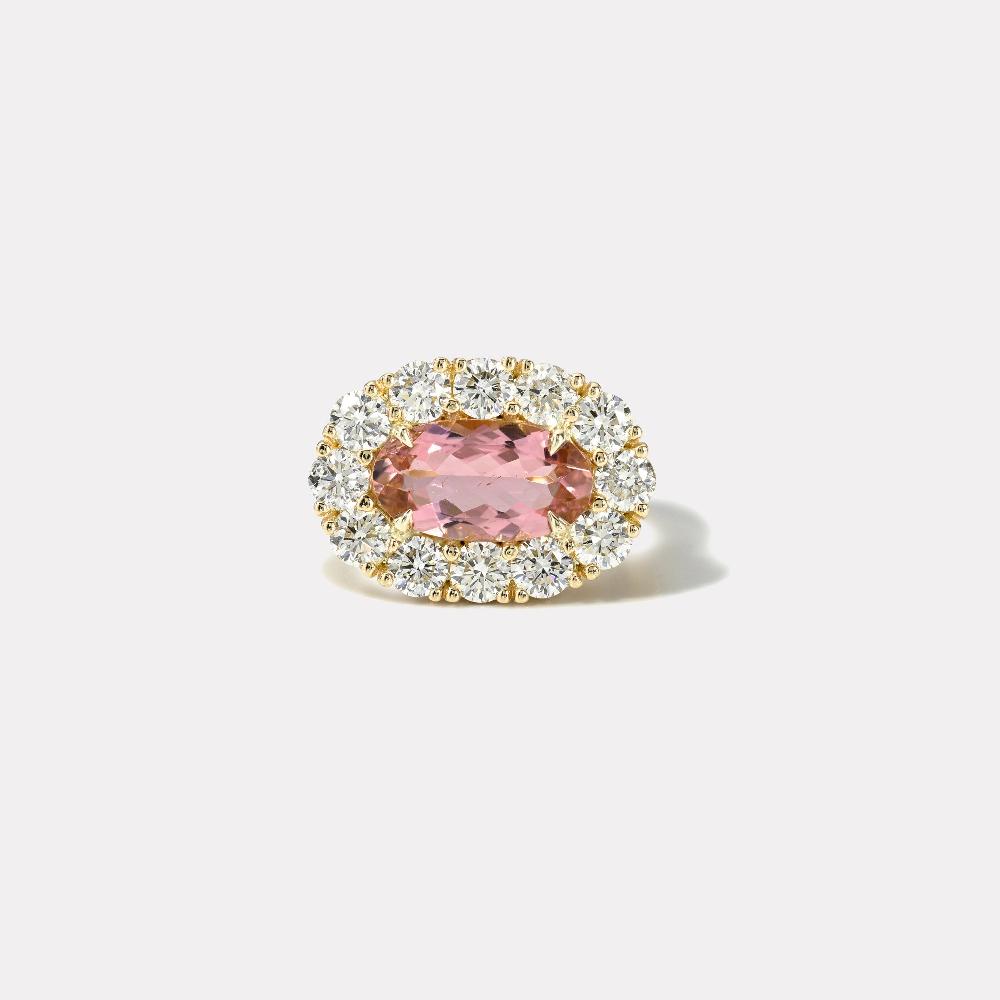 retrouvai 2.51ct Oval Pink Tourmaline Diamond Heirloom Bezel Ring
