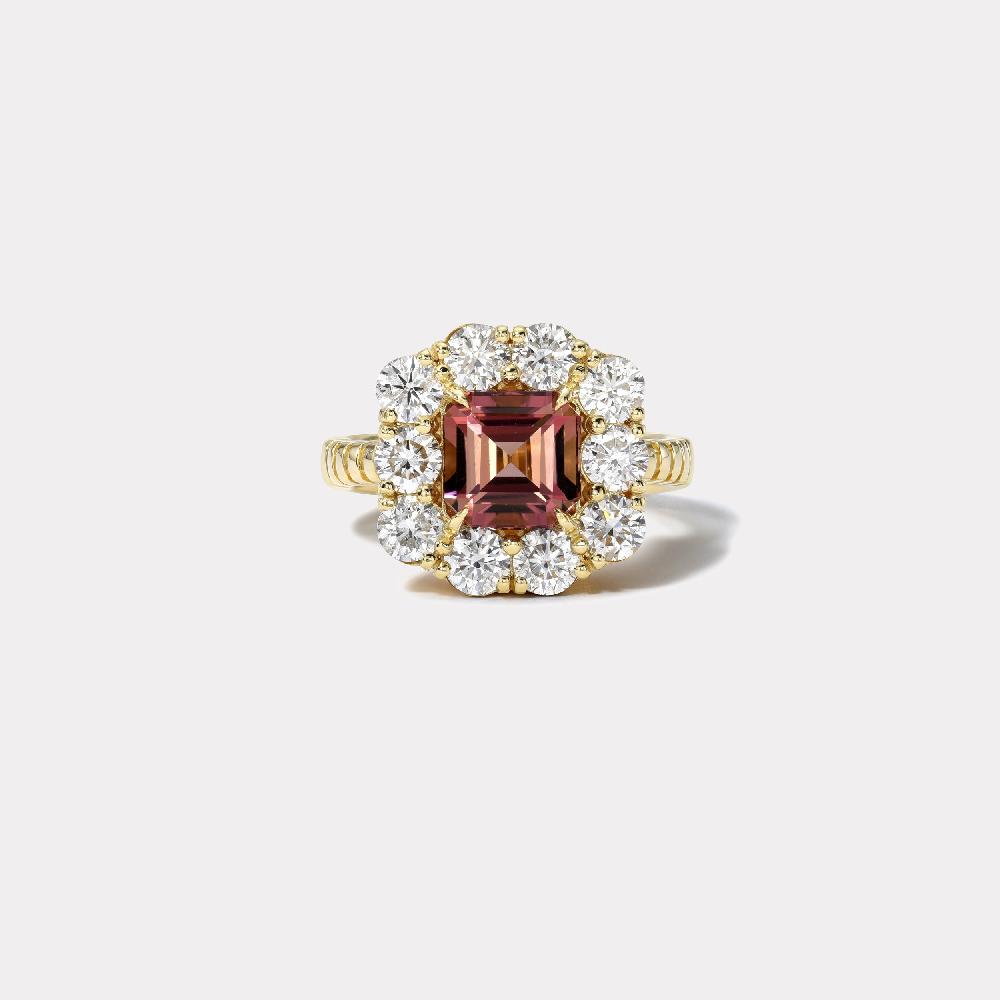 retrouvai 2.53ct Pink Tourmaline and Diamond Heirloom Bezel Ring