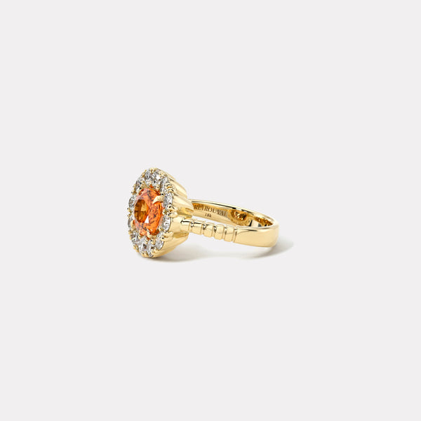 Retrouvai 2.5ct Oval Spessartite Garnet Diamond Heirloom Bezel Ring