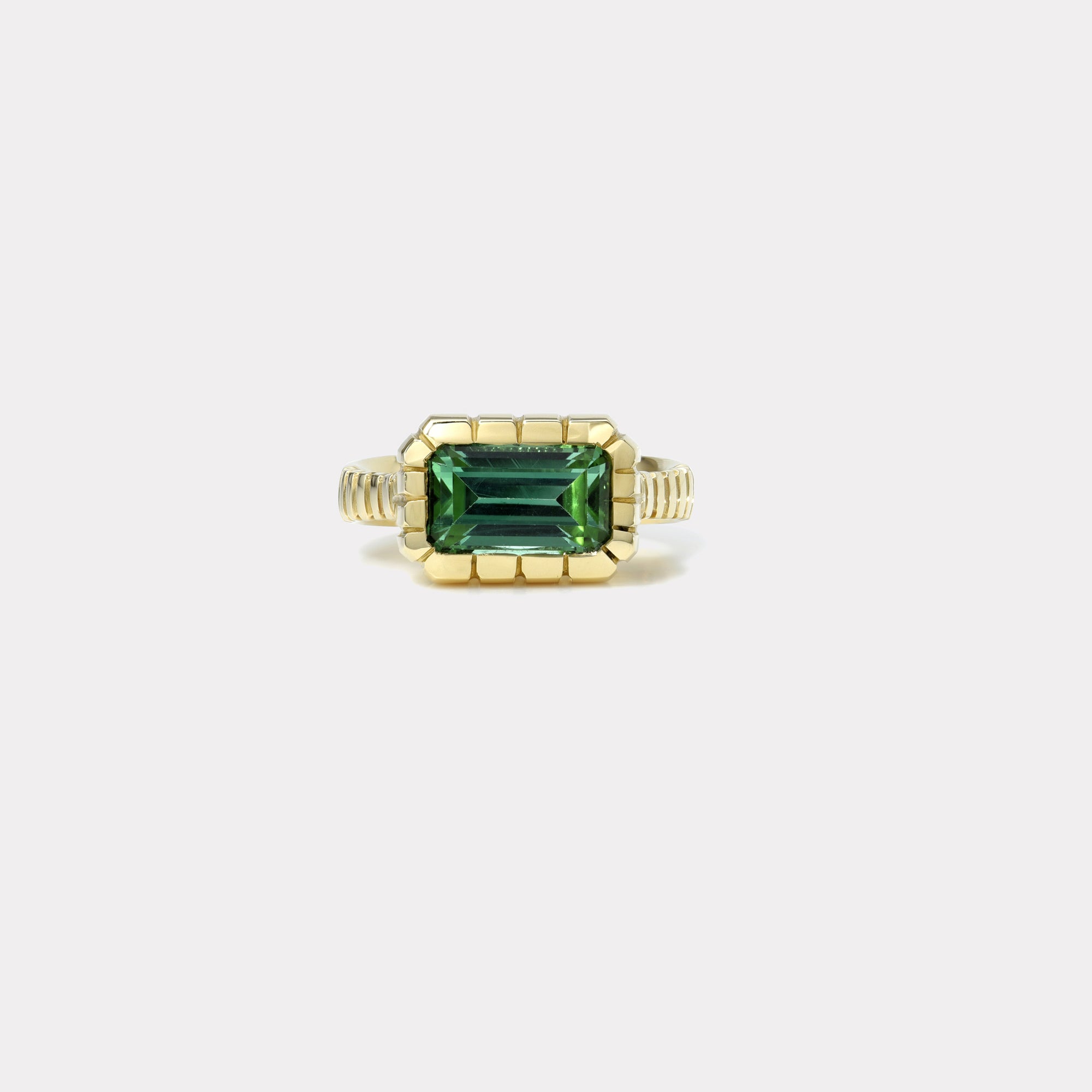 retrouvai 2.62ct Emerald Cut Green Tourmaline Heirloom Bezel Ring