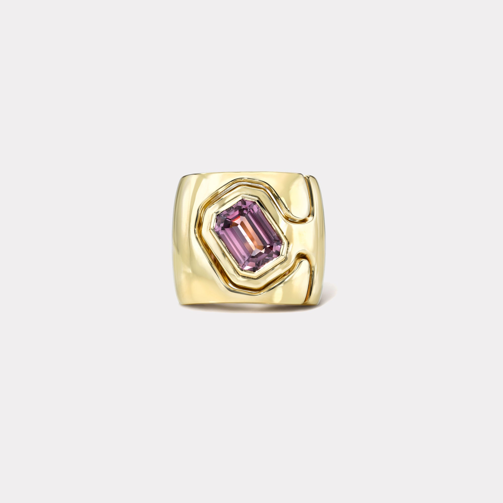 retrouvai 2.65ct Emerald Cut Pink Sapphire Impetus Interlocking Puzzle Ring