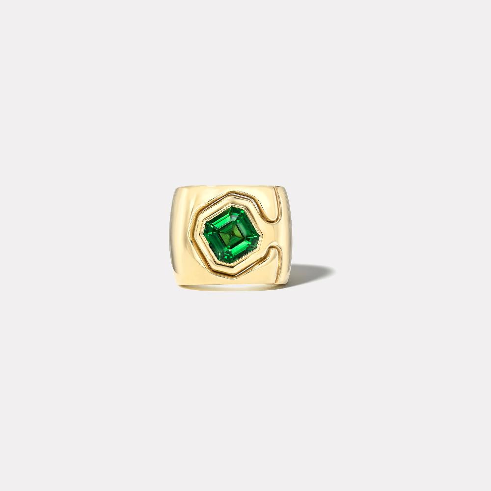 retrouvai 2.68ct Emerald Cut Tsavorite Impetus Interlocking Puzzle Ring