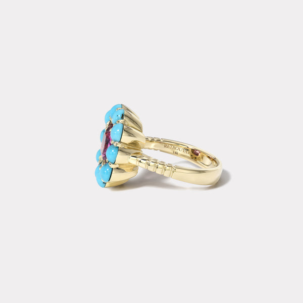 Retrouvai 2.70ct Sapphire And Turquoise Cabochon Heirloom Ring