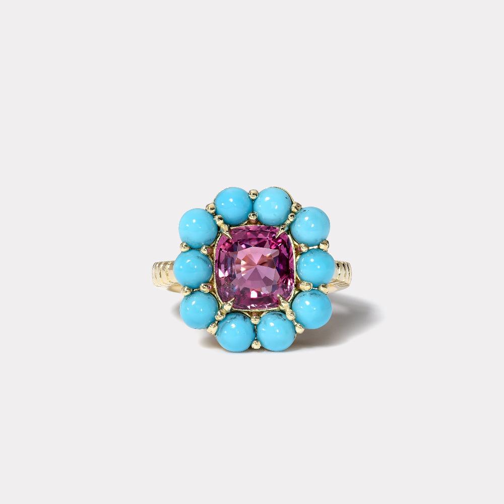 retrouvai 2.70ct Sapphire and Turquoise Cabochon Heirloom Ring