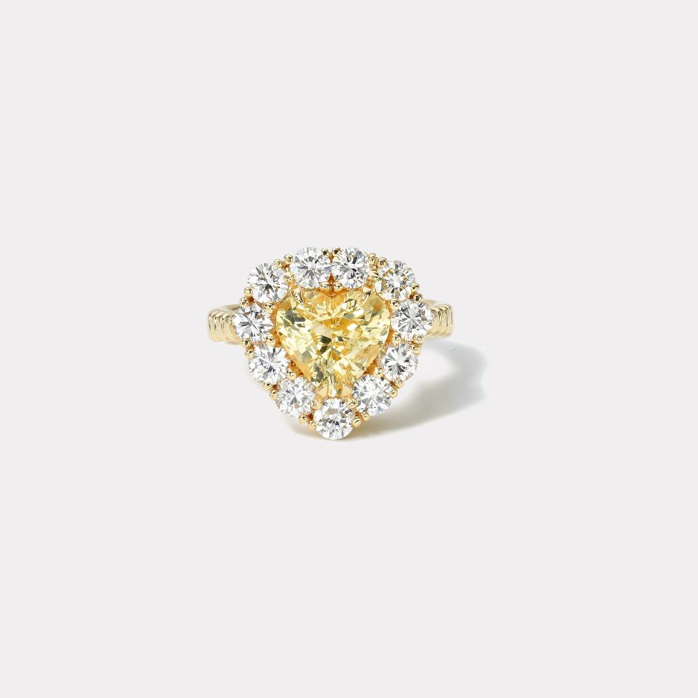 retrouvai 2.72ct Yellow Sapphire Heart Diamond Heirloom Bezel Ring