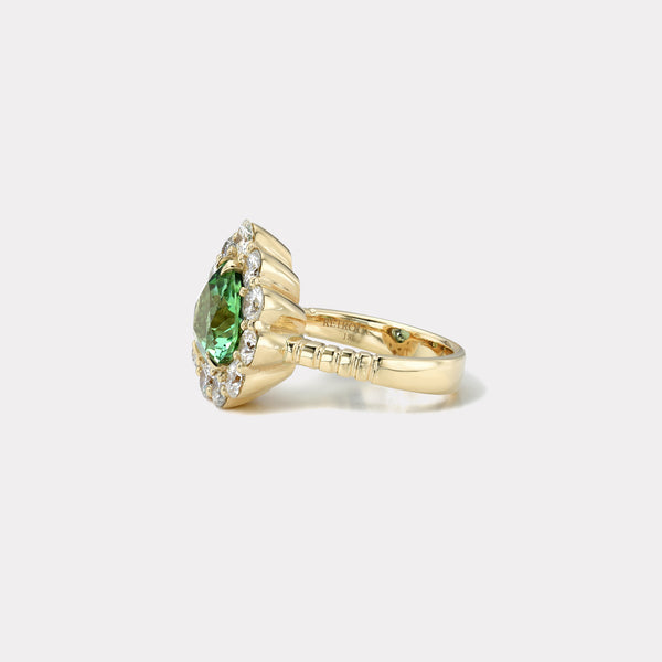 Retrouvai 2.78ct Green Tourmaline Diamond Heirloom Bezel Ring