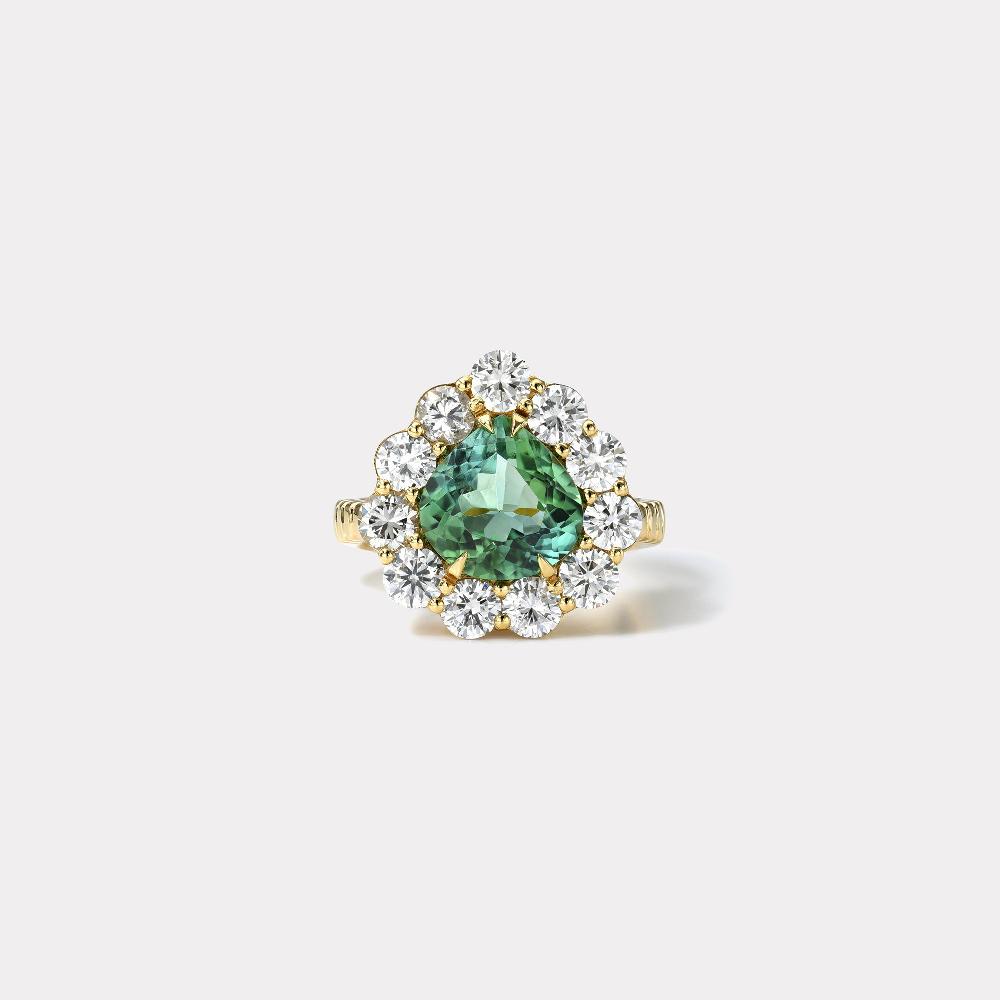 retrouvai 2.78ct Green Tourmaline Diamond Heirloom Bezel Ring