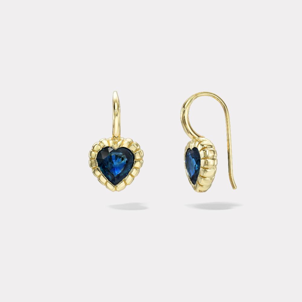 retrouvai 2.7ct Heart shaped Blue Sapphire Heirloom Bezel Earrings
