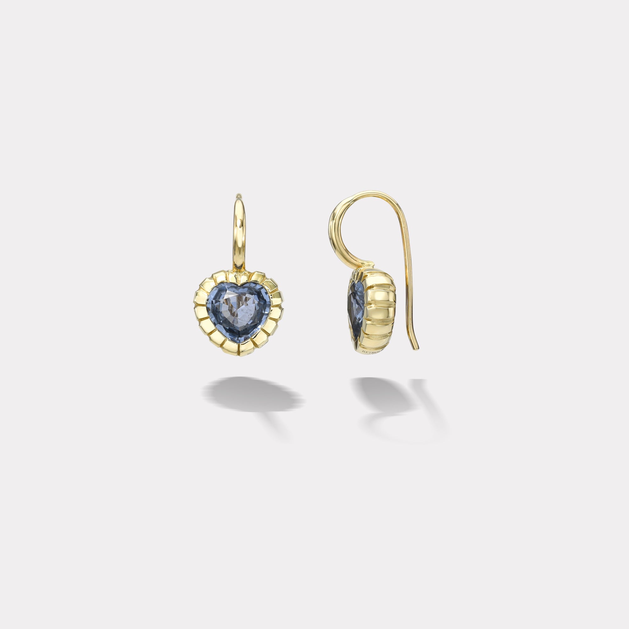 retrouvai 2.87ct Heart Blue Sapphire Heirloom Bezel Earrings