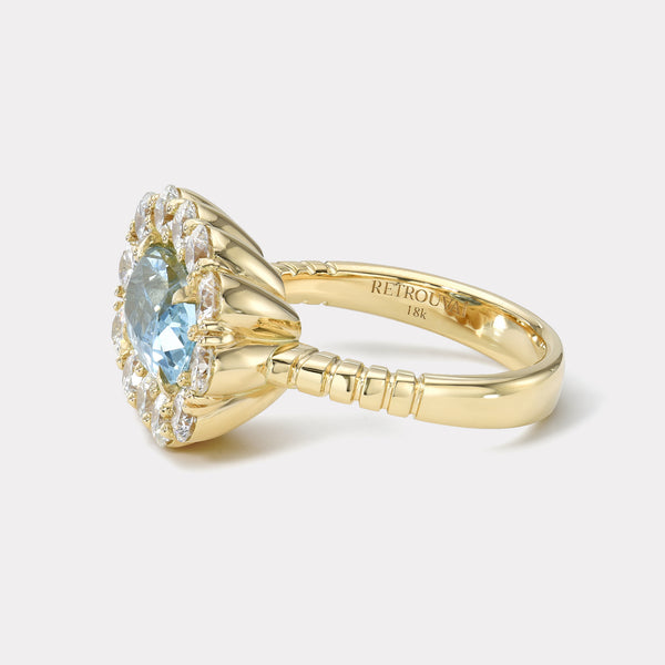 Retrouvai 2.8ct Aquamarine And Diamond Heirloom Bezel Ring