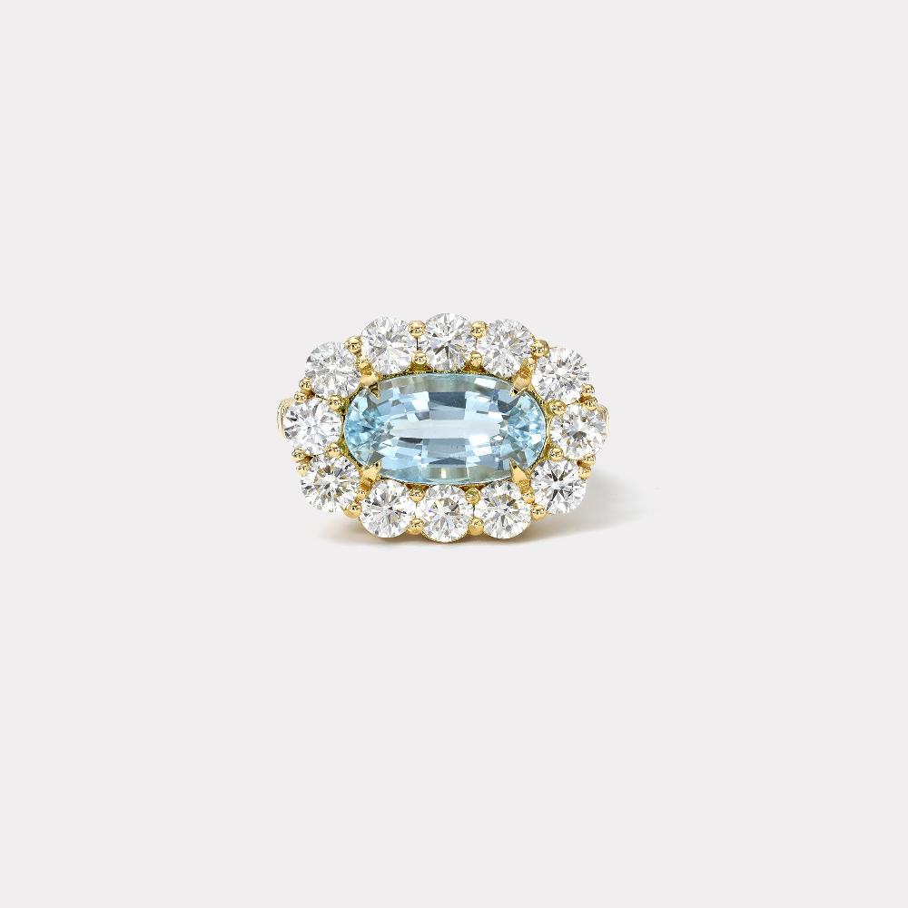 retrouvai 2.8ct Aquamarine and Diamond Heirloom Bezel Ring