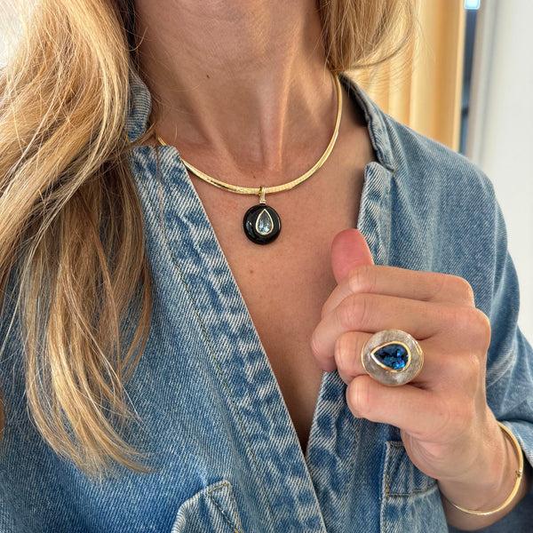 Retrouvai 2.94ct Pear Aquamarine In Hand Carved Black Jade Lollipop Charm