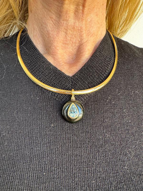 Retrouvai 2.94ct Pear Aquamarine In Hand Carved Black Jade Lollipop Charm