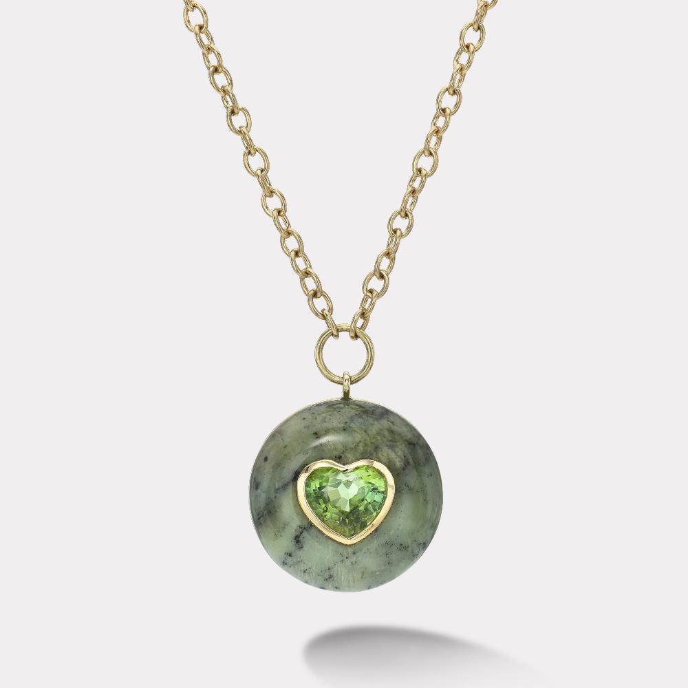 retrouvai 2.96ct Heart Green Tourmaline in Green Opal Lollipop Pendant