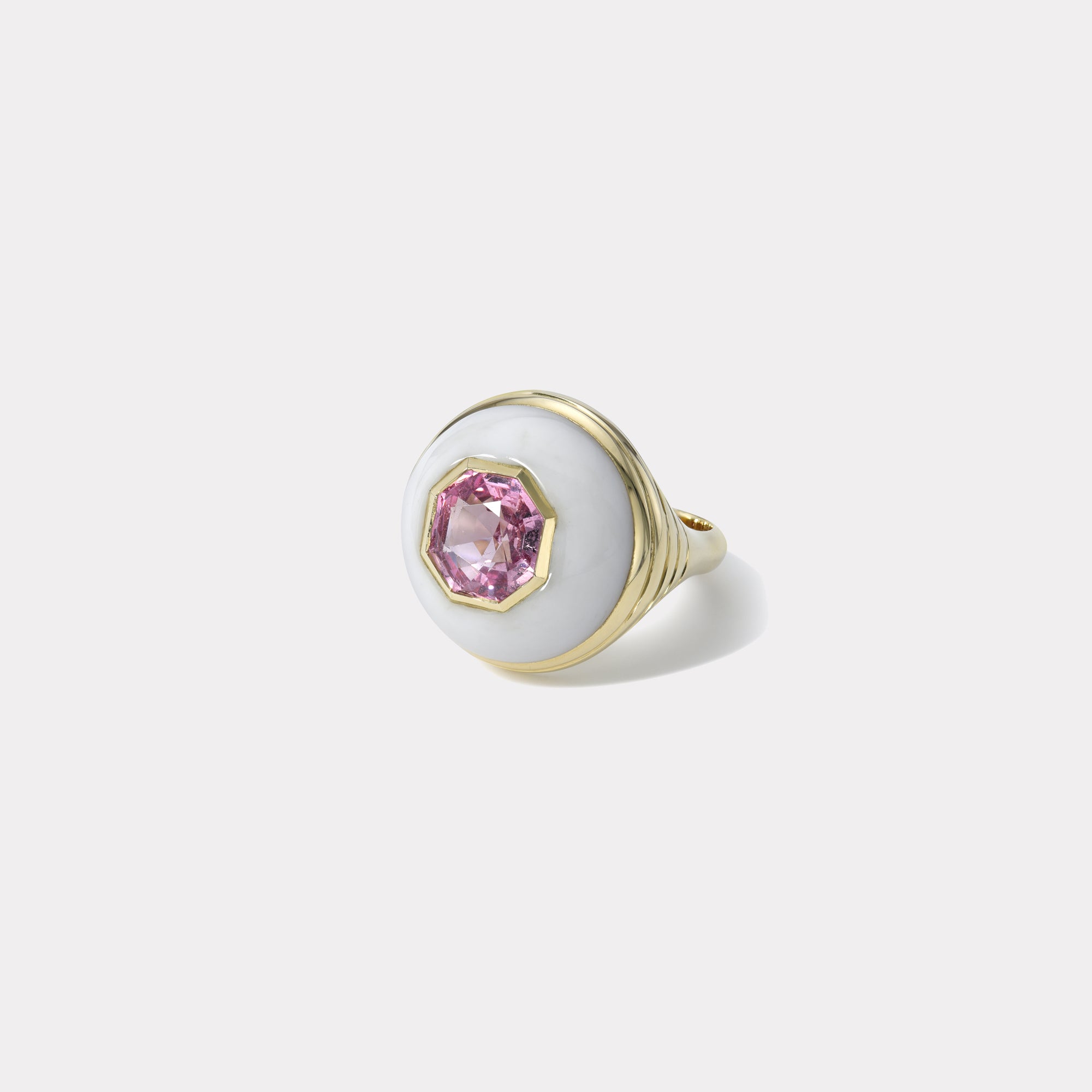 retrouvai 2.97ct Spinel in Hand Carved White Chalcedony Petite Lollipop Ring