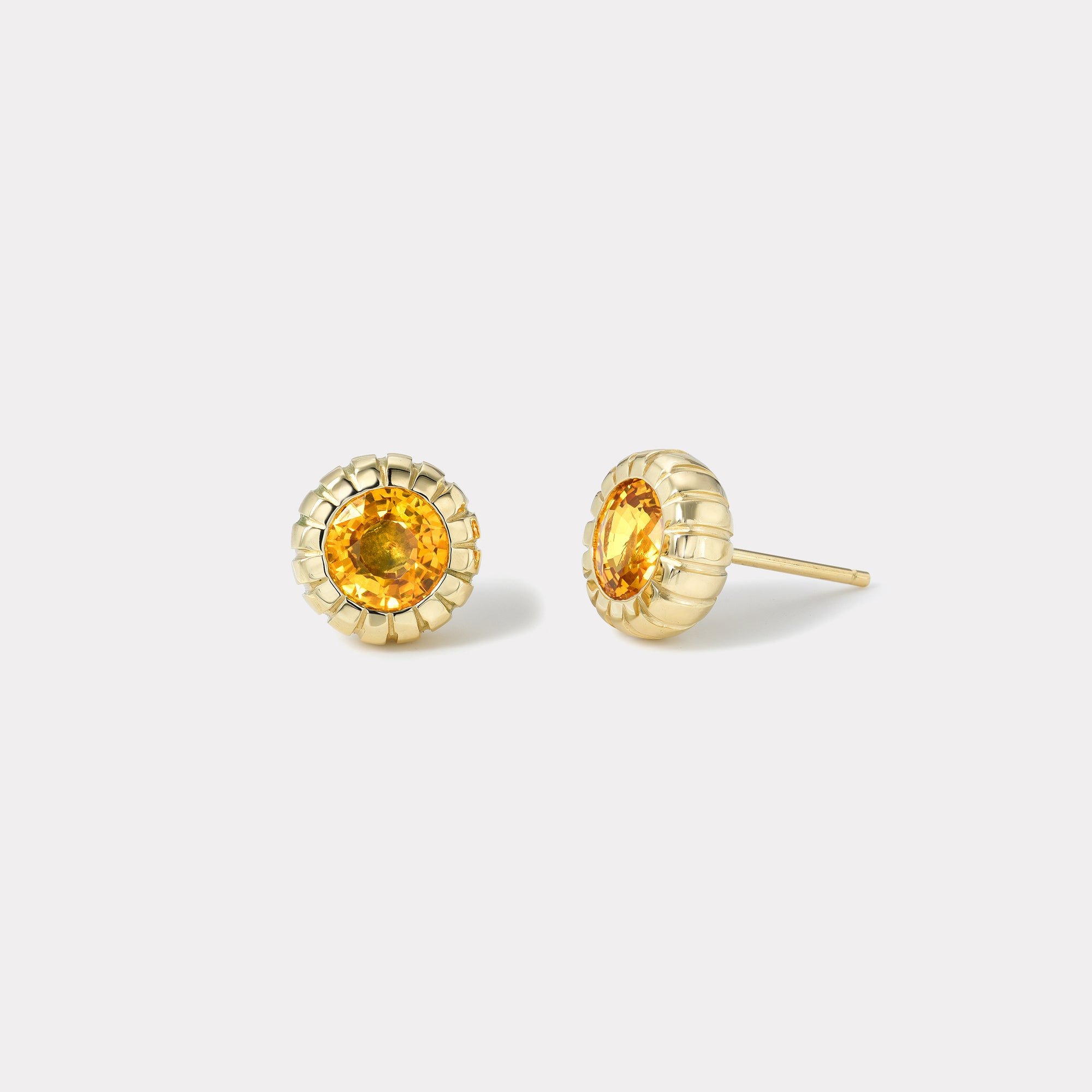 retrouvai 2.9ct Round Orange Sapphire Heirloom Bezel Stud Earrings