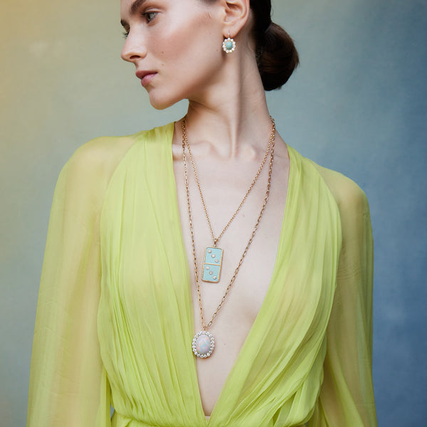 Retrouvai 25.05ct Cabochon Opal Diamond Heirloom Bezel Charm