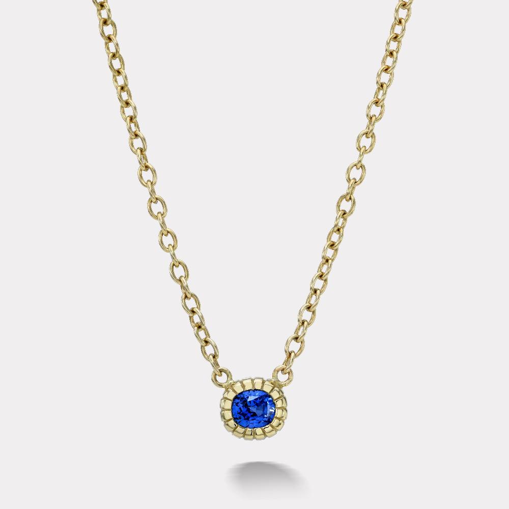 retrouvai 2ct Cushion Oval Blue Sapphire Heirloom Bezel Pendant