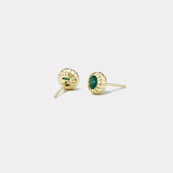 Retrouvai 2ct Round Emerald Heirloom Bezel Stud Earrings