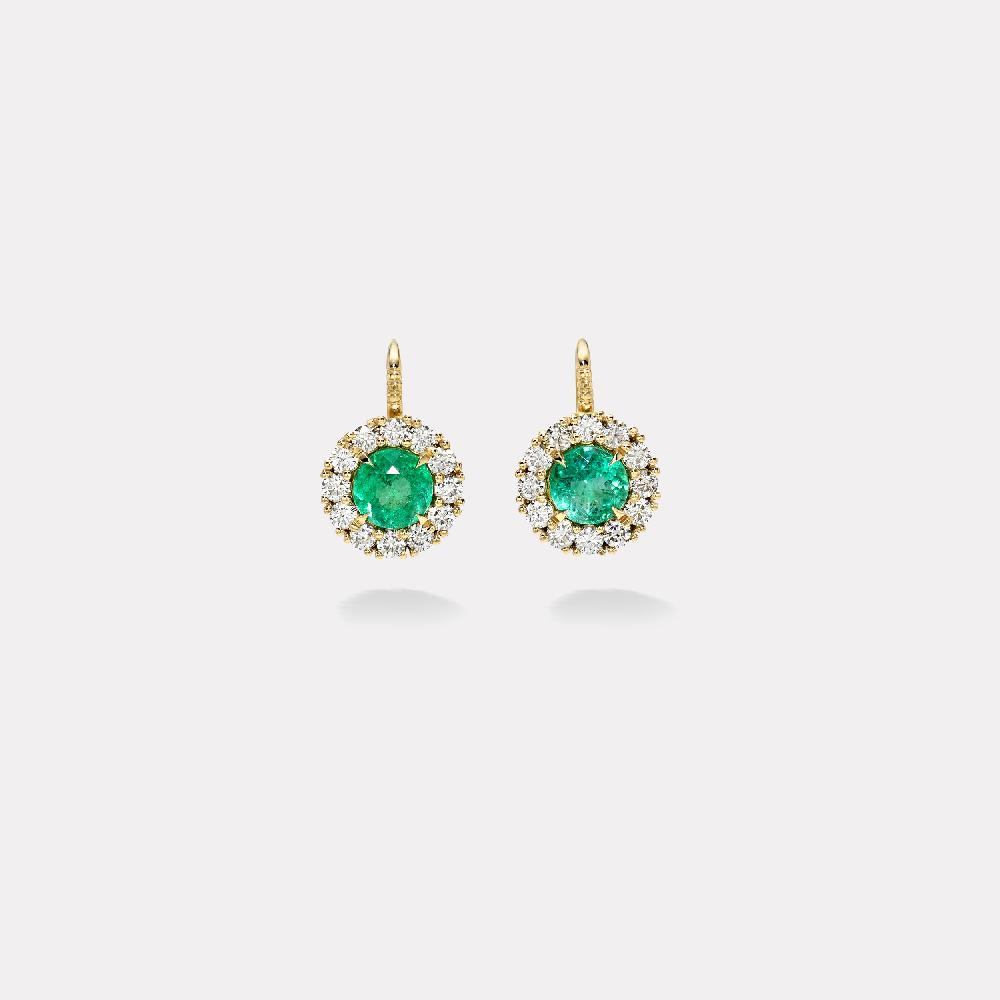 retrouvai 3.05ct Round Emeralds with Diamonds Heirloom Bezel Earrings