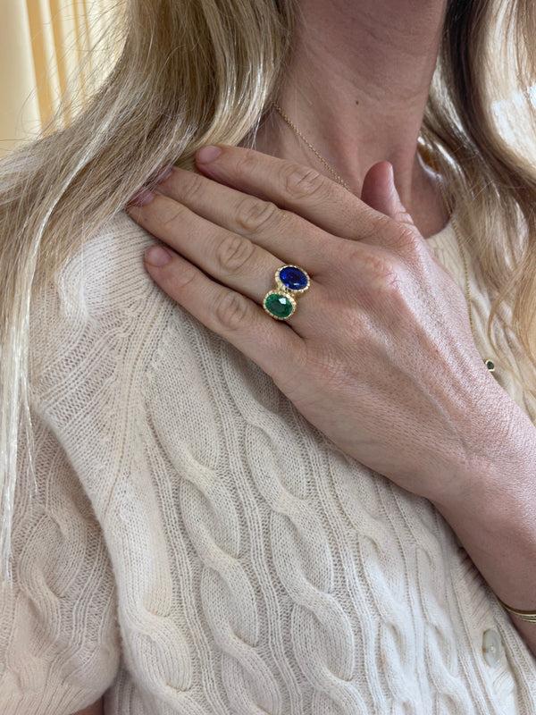 Retrouvai 3.05ct Tsavorite & 3.79ct Tanzanite Heirloom Bezel Ring