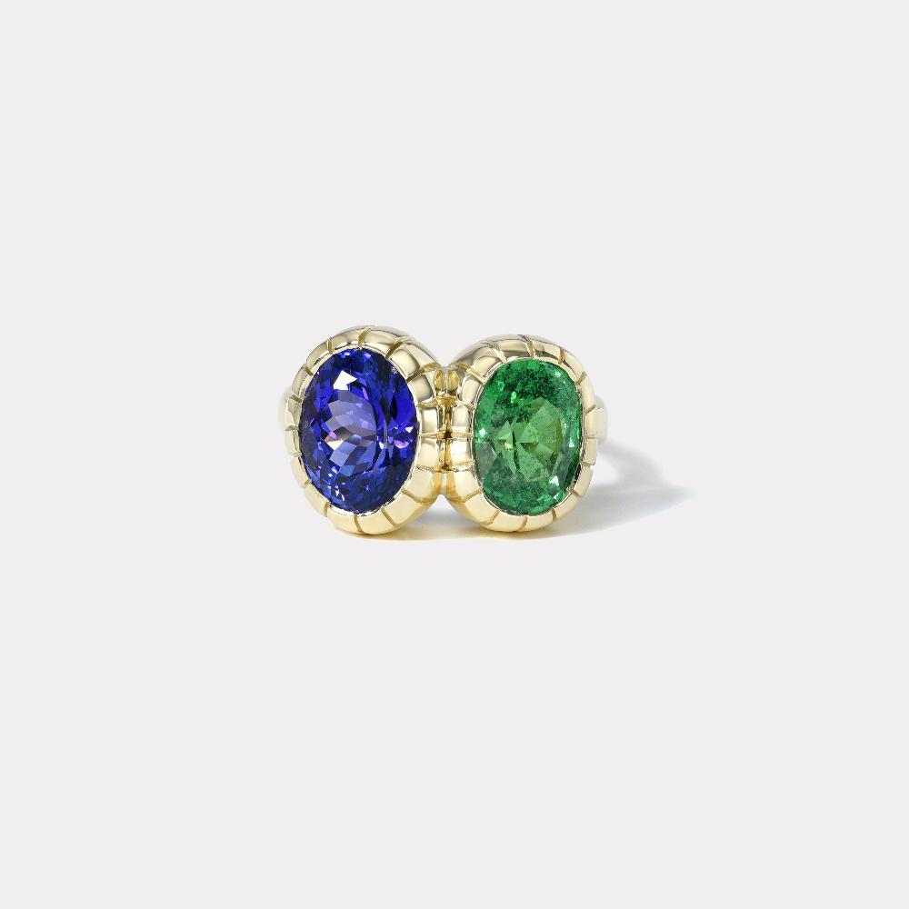 retrouvai 3.05ct Tsavorite & 3.79ct Tanzanite Heirloom Bezel Ring