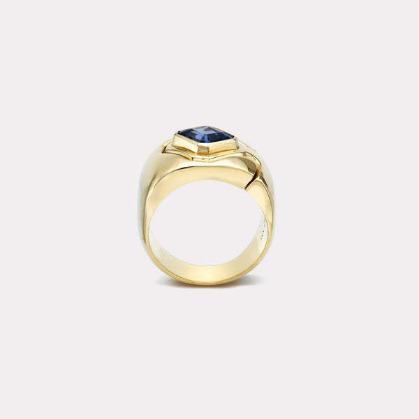 Retrouvai 3.06ct Emerald Cut Blue Sapphire Impetus Interlocking Puzzle Ring