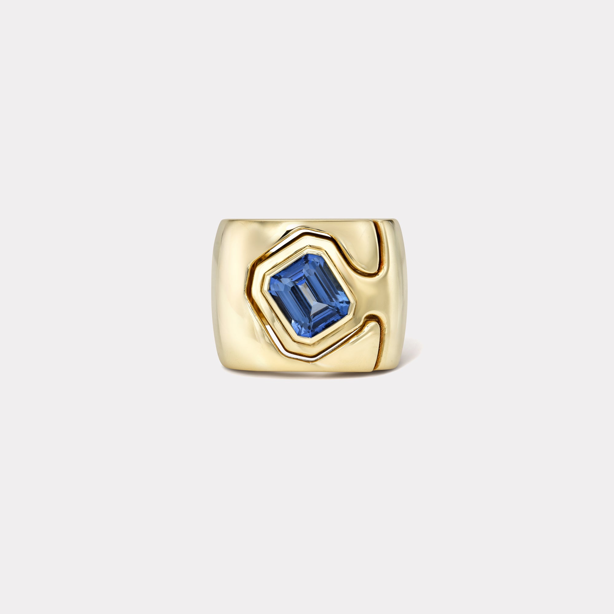 retrouvai 3.06ct Emerald Cut Blue Sapphire Impetus Interlocking Puzzle Ring