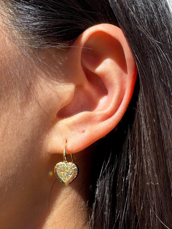Retrouvai 3.07ct GIA Fancy Light Yellow Diamonds Heirloom Bezel Earrings