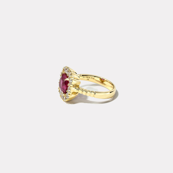 Retrouvai 3.11ct Cushion Pink Sapphire Diamond Heirloom Bezel Ring