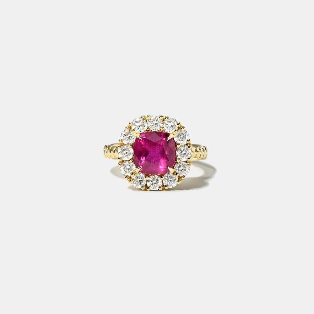 retrouvai 3.11ct Cushion Pink Sapphire Diamond Heirloom Bezel Ring