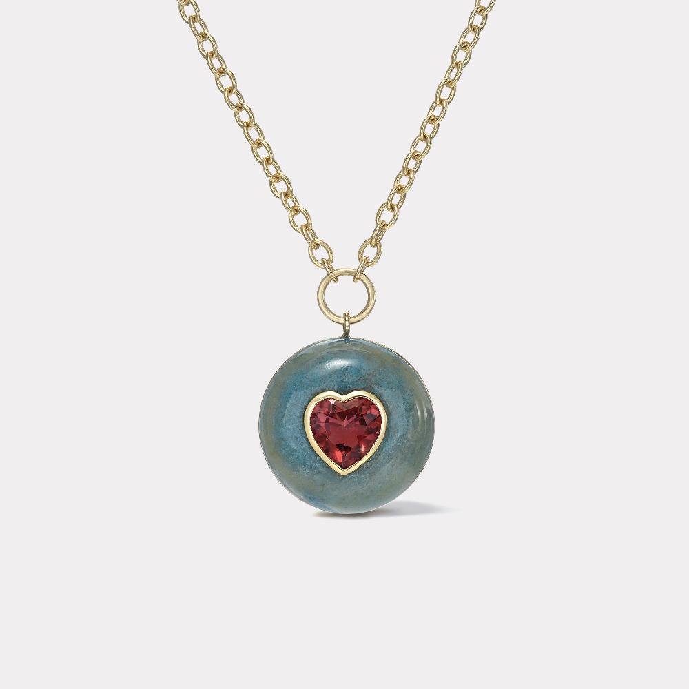 retrouvai 3.11ct Heart Pink Tourmaline in Hand Carved Trolleite Lollipop Pendant