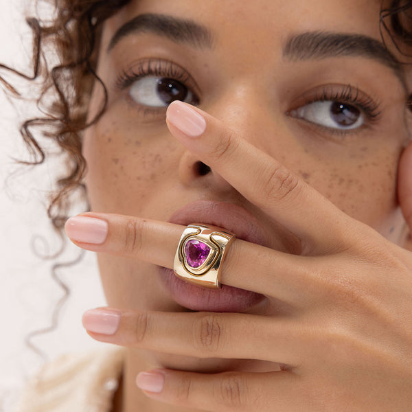 Retrouvai 3.12ct Heart Pink Tourmaline Impetus Interlocking Puzzle Ring