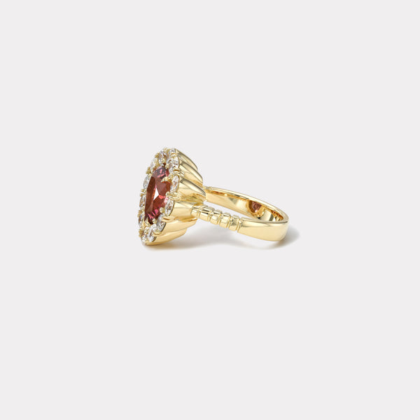 Retrouvai 3.13ct Pear Pink Tourmaline And Diamond Heirloom Bezel Ring