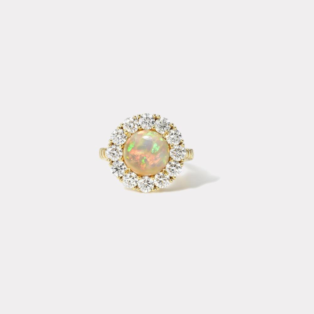 retrouvai 3.15ct Opal Cabochon Diamond Heirloom Bezel Ring