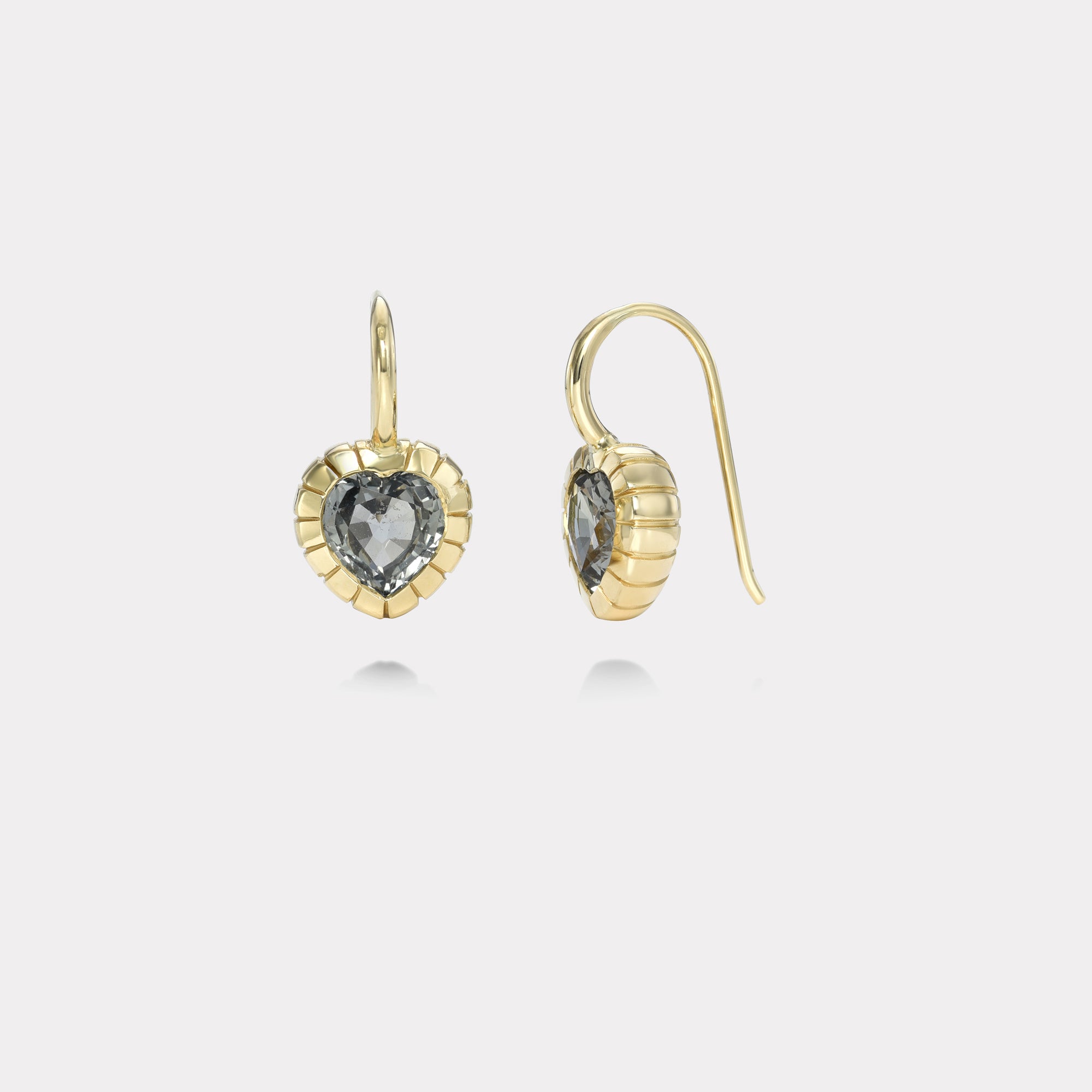 retrouvai 3.21ct Heart Green/Blue Sapphire Heirloom Bezel Earrings