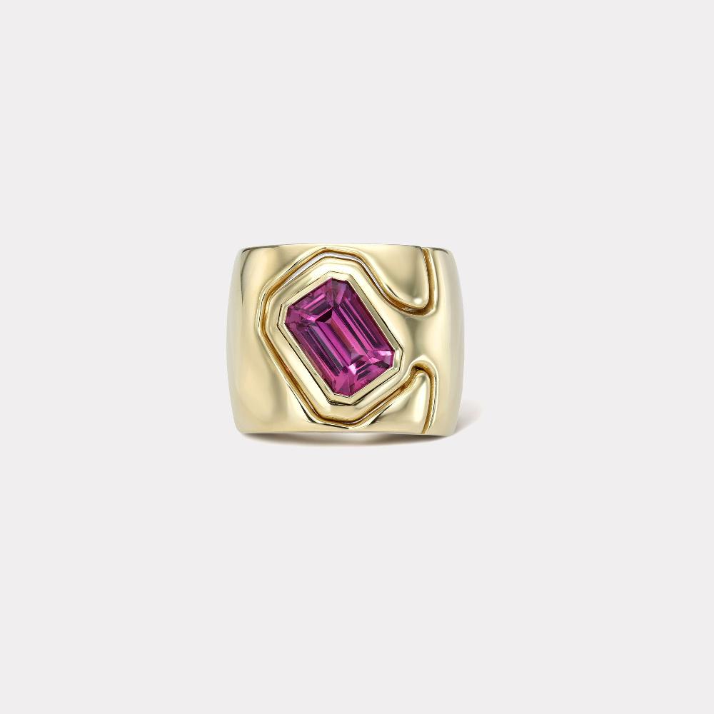 retrouvai 3.23ct Emerald Cut Pink Sapphire Impetus Interlocking Puzzle Ring