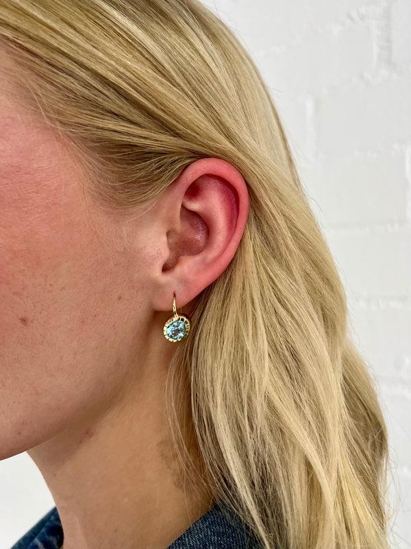 Retrouvai 3.23ct Pear Aquamarine Heirloom Bezel Earrings