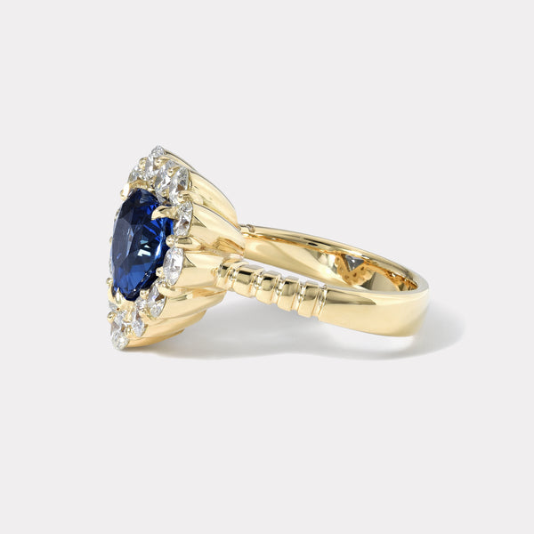 Retrouvai 3.24ct Blue Sapphire And Diamond Heirloom Bezel Ring
