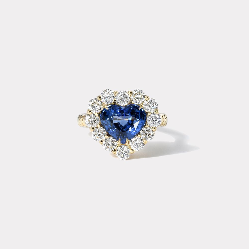 retrouvai 3.24ct Blue Sapphire and Diamond Heirloom Bezel Ring