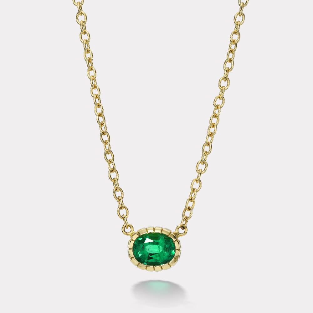 retrouvai 3.27ct Oval Emerald Heirloom Bezel Pendant
