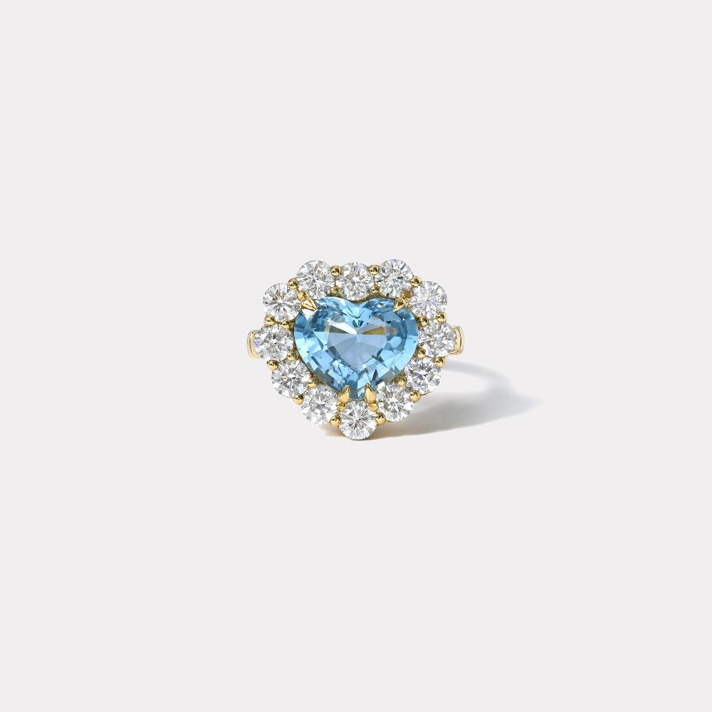 retrouvai 3.2ct Aquamarine and Diamond Heirloom Bezel Ring