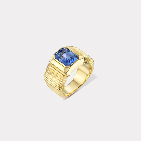 Retrouvai 3.34ct GIA Unheated Sky Blue Sapphire Pleated Solitaire Band