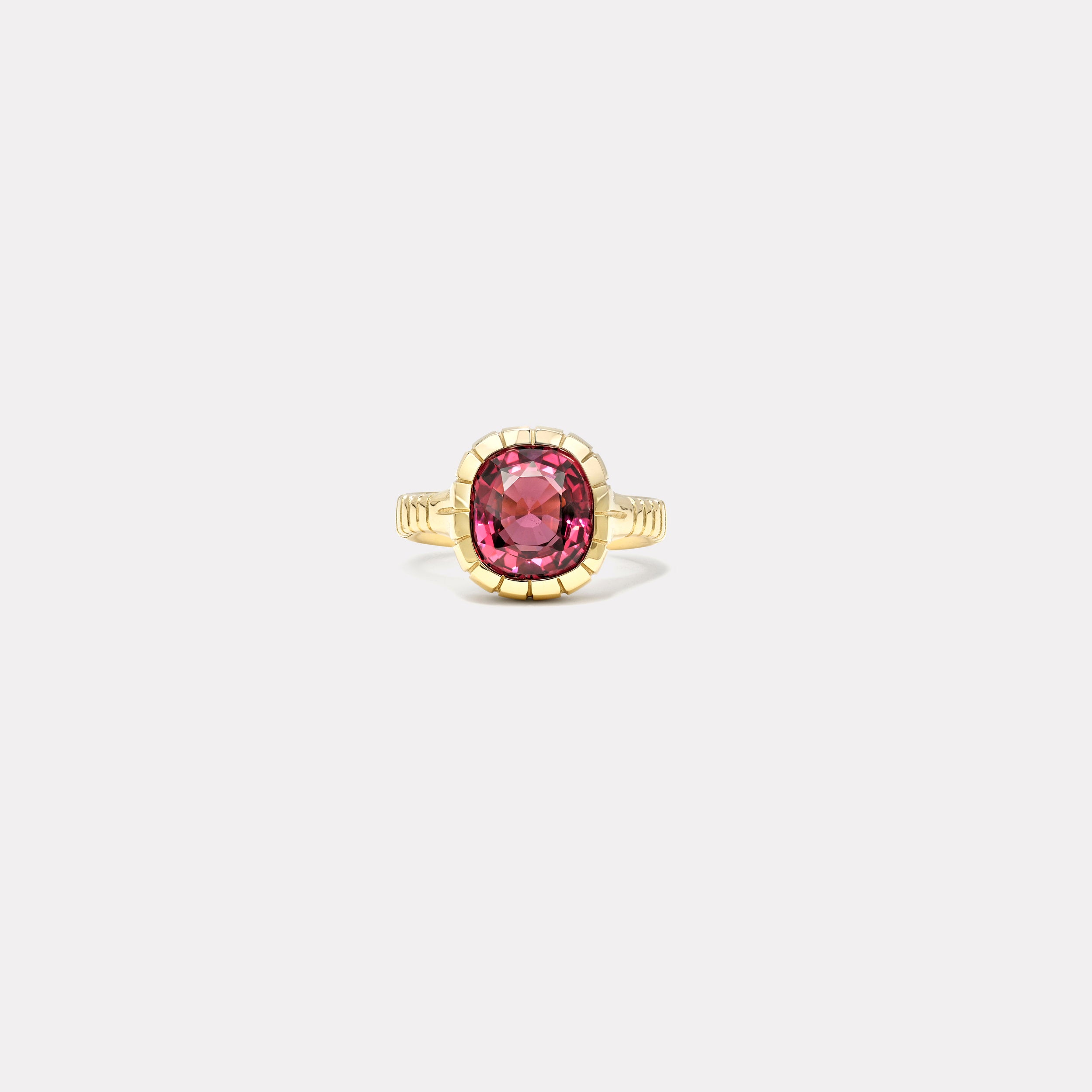 retrouvai 3.3ct Cushion Rhodolite Garnet Heirloom Bezel Ring