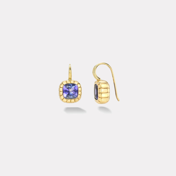 Retrouvai 3.3ct Cushion Tanzanite Heirloom Bezel Earrings