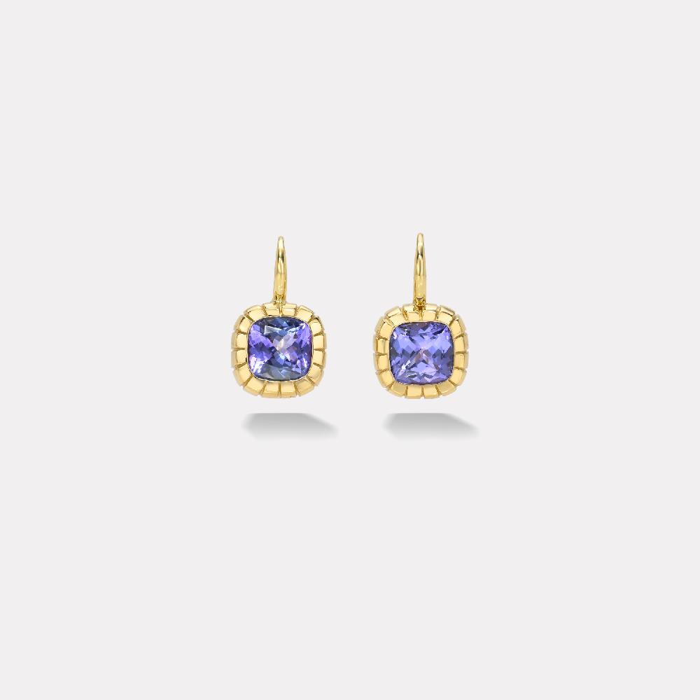 retrouvai 3.3ct Cushion Tanzanite Heirloom Bezel Earrings retrouvai 3.3ct Cushion Tanzanite Heirloom Bezel Earrings