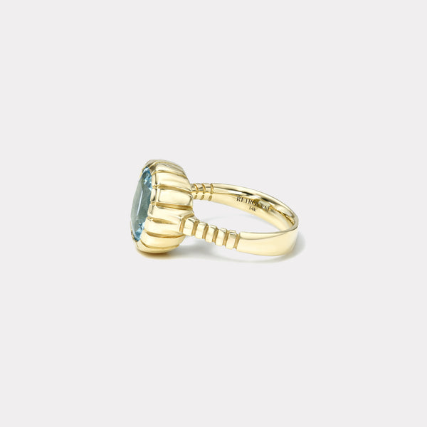 Retrouvai 3.41ct Cushion Oval Aquamarine Heirloom Bezel Ring