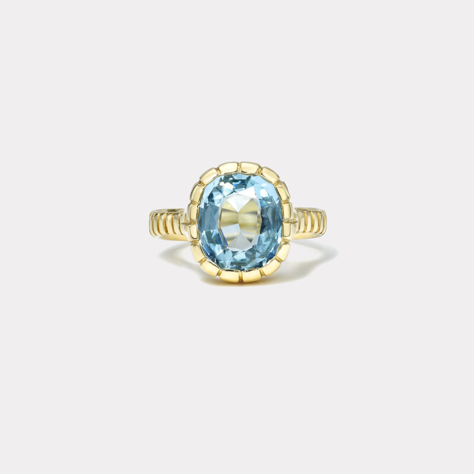 retrouvai 3.41ct Cushion Oval Aquamarine Heirloom Bezel Ring