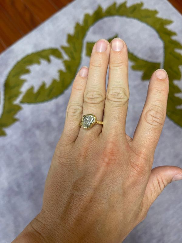 Retrouvai 3.43ct GIA Heart Diamond Heirloom Bezel Ring